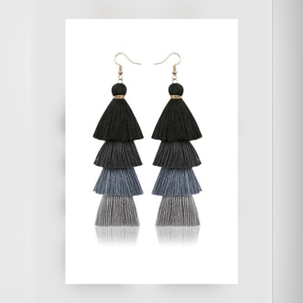 BOHEMIAN FRINGE LAYERED MULTI-COLORED THREADED TASSEL DROP EARRINGS